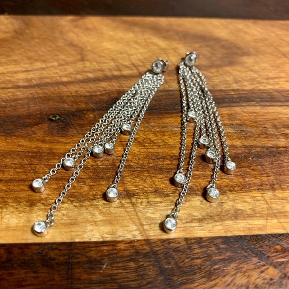 Sterling Silver with Simulated Diamonds Chain Dangler Earrings - Picture 5 of 7